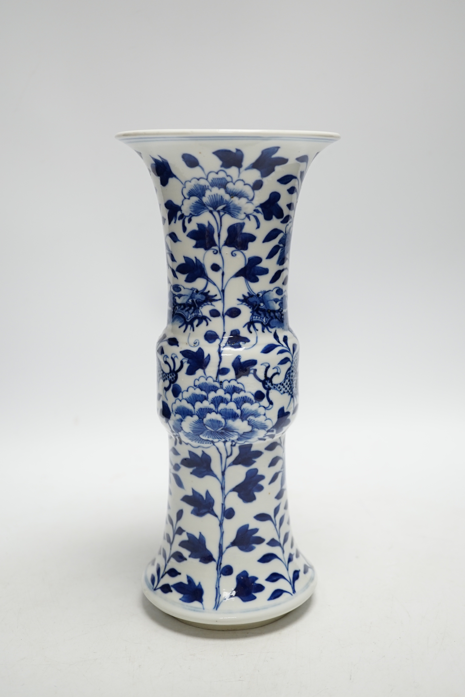 A late 19th century Chinese blue and white ‘dragon’ vase, 26cm